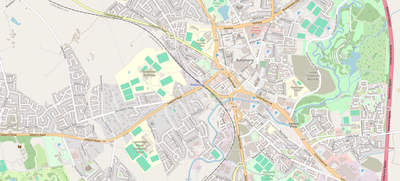 Street map of Ballymena town centre